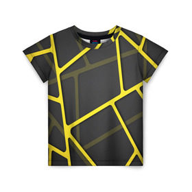Детская футболка 3D с принтом Желтая сетка в Новосибирске, 100% гипоаллергенный полиэфир | прямой крой, круглый вырез горловины, длина до линии бедер, чуть спущенное плечо, ткань немного тянется | Тематика изображения на принте: yellow | абстракция | желтый | линия.line | сетка