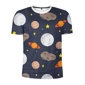 Мужская футболка 3D спортивная с принтом Луна в Новосибирске, 100% полиэстер с улучшенными характеристиками | приталенный силуэт, круглая горловина, широкие плечи, сужается к линии бедра | Тематика изображения на принте: астероид | луна | метеорит | планета | сатурн | юпитер