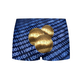 Мужские трусы 3D с принтом Bitcoin в Новосибирске, 50% хлопок, 50% полиэстер | классическая посадка, на поясе мягкая тканевая резинка | Тематика изображения на принте: bitcoin | блокчейн | криптовалюта