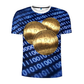 Мужская футболка 3D спортивная с принтом Bitcoin в Новосибирске, 100% полиэстер с улучшенными характеристиками | приталенный силуэт, круглая горловина, широкие плечи, сужается к линии бедра | bitcoin | блокчейн | криптовалюта