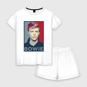 Женская пижама с шортиками хлопок с принтом David Bowie в Новосибирске, 100% хлопок | футболка прямого кроя, шорты свободные с широкой мягкой резинкой | bowie | david | альтернативный | арт | боуи | глэм | джаз | дэвид | музыка | музыкант | певец | поп | попрок | психоделический | рок | соул | хард | хардрок | экспериментальный | электронная | эмбиент