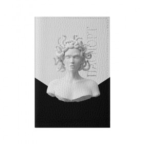 Обложка для паспорта матовая кожа с принтом Snake girl в Новосибирске, натуральная матовая кожа | размер 19,3 х 13,7 см; прозрачные пластиковые крепления | snake | белый | волосы | глаза | губы | девушка | змеи | скульптура | тело.черный | цвет