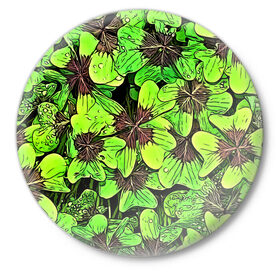 Значок с принтом Clover pattern в Новосибирске,  металл | круглая форма, металлическая застежка в виде булавки | pattern | абстракция | арт | клевер | листья | паттерн | узор