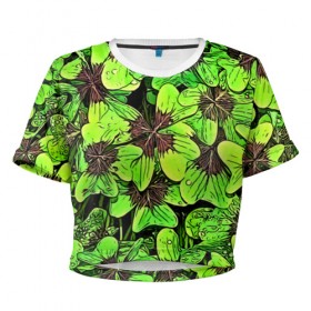 Женская футболка 3D укороченная с принтом Clover pattern в Новосибирске, 100% полиэстер | круглая горловина, длина футболки до линии талии, рукава с отворотами | pattern | абстракция | арт | клевер | листья | паттерн | узор