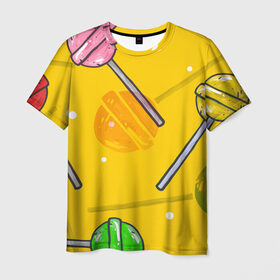 Мужская футболка 3D с принтом Чупа-Чупс в Новосибирске, 100% полиэфир | прямой крой, круглый вырез горловины, длина до линии бедер | конфеты | леденец | паттерн | сладость | узор | чупа чупс
