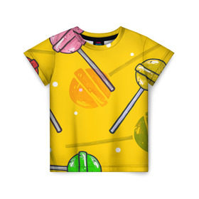 Детская футболка 3D с принтом Чупа-Чупс в Новосибирске, 100% гипоаллергенный полиэфир | прямой крой, круглый вырез горловины, длина до линии бедер, чуть спущенное плечо, ткань немного тянется | конфеты | леденец | паттерн | сладость | узор | чупа чупс