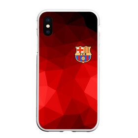 Чехол для iPhone XS Max матовый с принтом FC Barcelona red polygon 2018 в Новосибирске, Силикон | Область печати: задняя сторона чехла, без боковых панелей | Тематика изображения на принте: fc barcelona | мяч | спорт | футбол | чеппионат