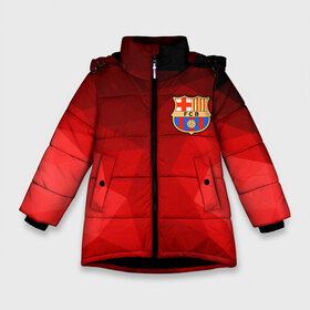 Зимняя куртка для девочек 3D с принтом FC Barcelona red polygon 2018 в Новосибирске, ткань верха — 100% полиэстер; подклад — 100% полиэстер, утеплитель — 100% полиэстер. | длина ниже бедра, удлиненная спинка, воротник стойка и отстегивающийся капюшон. Есть боковые карманы с листочкой на кнопках, утяжки по низу изделия и внутренний карман на молнии. 

Предусмотрены светоотражающий принт на спинке, радужный светоотражающий элемент на пуллере молнии и на резинке для утяжки. | fc barcelona | мяч | спорт | футбол | чеппионат
