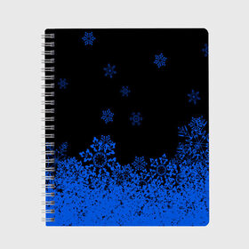 Тетрадь с принтом Голубые снежинки в Новосибирске, 100% бумага | 48 листов, плотность листов — 60 г/м2, плотность картонной обложки — 250 г/м2. Листы скреплены сбоку удобной пружинной спиралью. Уголки страниц и обложки скругленные. Цвет линий — светло-серый
 | 
