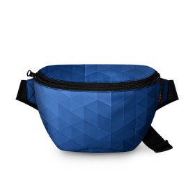 Поясная сумка 3D с принтом trianse blue в Новосибирске, 100% полиэстер | плотная ткань, ремень с регулируемой длиной, внутри несколько карманов для мелочей, основное отделение и карман с обратной стороны сумки застегиваются на молнию | abstraction | абстракция | геометрия | грани | полигоны | сочетания | треугольники