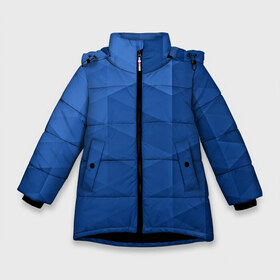 Зимняя куртка для девочек 3D с принтом trianse blue в Новосибирске, ткань верха — 100% полиэстер; подклад — 100% полиэстер, утеплитель — 100% полиэстер. | длина ниже бедра, удлиненная спинка, воротник стойка и отстегивающийся капюшон. Есть боковые карманы с листочкой на кнопках, утяжки по низу изделия и внутренний карман на молнии. 

Предусмотрены светоотражающий принт на спинке, радужный светоотражающий элемент на пуллере молнии и на резинке для утяжки. | abstraction | абстракция | геометрия | грани | полигоны | сочетания | треугольники