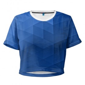 Женская футболка 3D укороченная с принтом trianse blue в Новосибирске, 100% полиэстер | круглая горловина, длина футболки до линии талии, рукава с отворотами | Тематика изображения на принте: abstraction | абстракция | геометрия | грани | полигоны | сочетания | треугольники