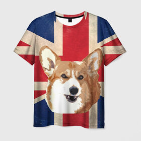 Мужская футболка 3D с принтом Королевский корги в Новосибирске, 100% полиэфир | прямой крой, круглый вырез горловины, длина до линии бедер | англия | великобритания | вельш корги | корги | корги пемброк | королева | пемброк | собака | флаг