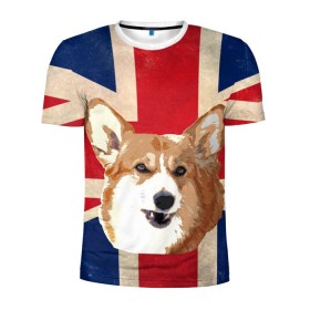 Мужская футболка 3D спортивная с принтом Королевский корги в Новосибирске, 100% полиэстер с улучшенными характеристиками | приталенный силуэт, круглая горловина, широкие плечи, сужается к линии бедра | англия | великобритания | вельш корги | корги | корги пемброк | королева | пемброк | собака | флаг