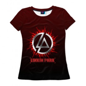 Женская футболка 3D с принтом Красно-черный Linkin Park в Новосибирске, 100% полиэфир ( синтетическое хлопкоподобное полотно) | прямой крой, круглый вырез горловины, длина до линии бедер | 