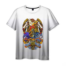 Мужская футболка 3D с принтом Foo Fighters, орел и тигры в Новосибирске, 100% полиэфир | прямой крой, круглый вырез горловины, длина до линии бедер | 