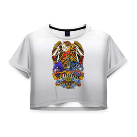 Женская футболка 3D укороченная с принтом Foo Fighters, орел и тигры в Новосибирске, 100% полиэстер | круглая горловина, длина футболки до линии талии, рукава с отворотами | 