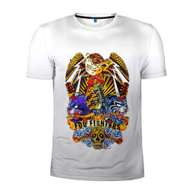 Мужская футболка 3D спортивная с принтом Foo Fighters, орел и тигры в Новосибирске, 100% полиэстер с улучшенными характеристиками | приталенный силуэт, круглая горловина, широкие плечи, сужается к линии бедра | 