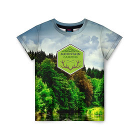 Детская футболка 3D с принтом Mountain Camping в Новосибирске, 100% гипоаллергенный полиэфир | прямой крой, круглый вырез горловины, длина до линии бедер, чуть спущенное плечо, ткань немного тянется | mountain | возвышение | возвышенность | гора | горка | горы | лес | природа | склон | туман | холм