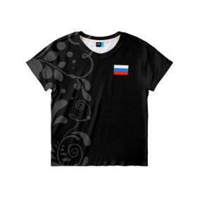 Детская футболка 3D с принтом Russia - Black collection в Новосибирске, 100% гипоаллергенный полиэфир | прямой крой, круглый вырез горловины, длина до линии бедер, чуть спущенное плечо, ткань немного тянется | 0x000000123 | black collection | russia | россия