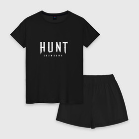 Женская пижама с шортиками хлопок с принтом Hunt Showdown White Logo в Новосибирске, 100% хлопок | футболка прямого кроя, шорты свободные с широкой мягкой резинкой | crytek | game | hunt | hunt: showdown | hunter | monsters | showdown | игра | крайтек | охота | столкновение