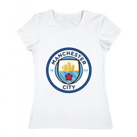 Женская футболка хлопок с принтом Manchester City в Новосибирске, 100% хлопок | прямой крой, круглый вырез горловины, длина до линии бедер, слегка спущенное плечо | citi | city | manchester | siti | англия | болельщик | горожане | гостевая | манчестер | сити | фанат | форма | футбольная