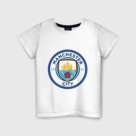Детская футболка хлопок с принтом Manchester City в Новосибирске, 100% хлопок | круглый вырез горловины, полуприлегающий силуэт, длина до линии бедер | citi | city | manchester | siti | англия | болельщик | горожане | гостевая | манчестер | сити | фанат | форма | футбольная