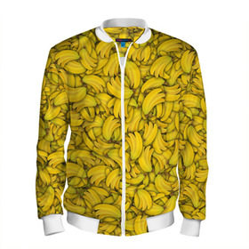 Мужской бомбер 3D с принтом Бананы в Новосибирске, 100% полиэстер | застегивается на молнию, по бокам два кармана без застежек, по низу бомбера и на воротнике - эластичная резинка | Тематика изображения на принте: banana | vegan | банан | веган | желтый | паттерн | текстура | фрукт