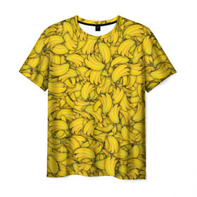 Мужская футболка 3D с принтом Бананы в Новосибирске, 100% полиэфир | прямой крой, круглый вырез горловины, длина до линии бедер | Тематика изображения на принте: banana | vegan | банан | веган | желтый | паттерн | текстура | фрукт