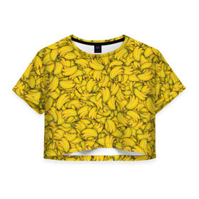 Женская футболка 3D укороченная с принтом Бананы в Новосибирске, 100% полиэстер | круглая горловина, длина футболки до линии талии, рукава с отворотами | Тематика изображения на принте: banana | vegan | банан | веган | желтый | паттерн | текстура | фрукт