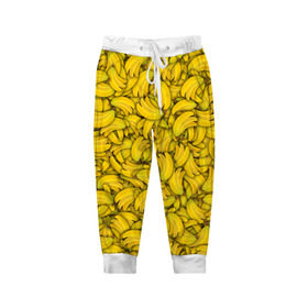 Детские брюки 3D с принтом Бананы в Новосибирске, 100% полиэстер | манжеты по низу, эластичный пояс регулируется шнурком, по бокам два кармана без застежек, внутренняя часть кармана из мелкой сетки | banana | vegan | банан | веган | желтый | паттерн | текстура | фрукт