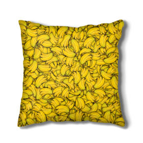 Подушка 3D с принтом Бананы в Новосибирске, наволочка – 100% полиэстер, наполнитель – холлофайбер (легкий наполнитель, не вызывает аллергию). | состоит из подушки и наволочки. Наволочка на молнии, легко снимается для стирки | Тематика изображения на принте: banana | vegan | банан | веган | желтый | паттерн | текстура | фрукт
