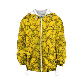 Детская куртка 3D с принтом Бананы в Новосибирске, 100% полиэстер | застежка — молния, подол и капюшон оформлены резинкой с фиксаторами, по бокам — два кармана без застежек, один потайной карман на груди, плотность верхнего слоя — 90 г/м2; плотность флисового подклада — 260 г/м2 | Тематика изображения на принте: banana | vegan | банан | веган | желтый | паттерн | текстура | фрукт