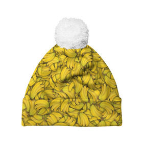 Шапка 3D c помпоном с принтом Бананы в Новосибирске, 100% полиэстер | универсальный размер, печать по всей поверхности изделия | Тематика изображения на принте: banana | vegan | банан | веган | желтый | паттерн | текстура | фрукт