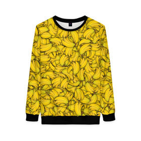 Женский свитшот 3D с принтом Бананы в Новосибирске, 100% полиэстер с мягким внутренним слоем | круглый вырез горловины, мягкая резинка на манжетах и поясе, свободная посадка по фигуре | banana | vegan | банан | веган | желтый | паттерн | текстура | фрукт