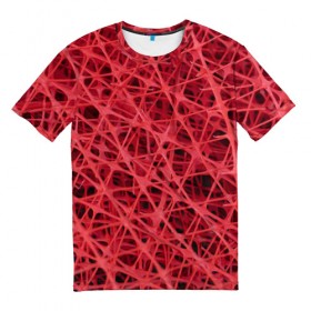 Мужская футболка 3D с принтом Сетка в Новосибирске, 100% полиэфир | прямой крой, круглый вырез горловины, длина до линии бедер | красный | модные | пластик | сети | сетка | текстура | цвет