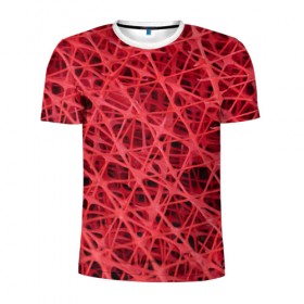 Мужская футболка 3D спортивная с принтом Сетка в Новосибирске, 100% полиэстер с улучшенными характеристиками | приталенный силуэт, круглая горловина, широкие плечи, сужается к линии бедра | Тематика изображения на принте: красный | модные | пластик | сети | сетка | текстура | цвет