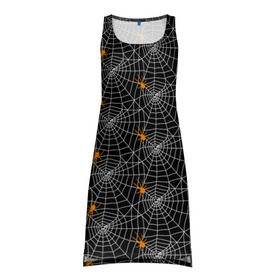 Платье-майка 3D с принтом Паутина в Новосибирске, 100% полиэстер | полуприлегающий силуэт, широкие бретели, круглый вырез горловины, удлиненный подол сзади. | gothic | halloween | spider | паук | паутина | хэллоуин