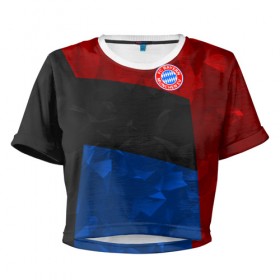Женская футболка 3D укороченная с принтом FC Bayern 2018 Abstract colors в Новосибирске, 100% полиэстер | круглая горловина, длина футболки до линии талии, рукава с отворотами | bayern | fc | абстракция | бавария | геометрия | спорт | футбольный клуб