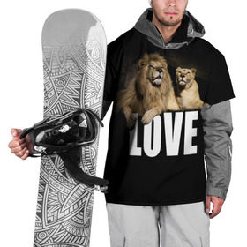 Накидка на куртку 3D с принтом LOVE в Новосибирске, 100% полиэстер |  | влюблённые | дикая кошка | животные | лев | львица | любовь | пара | природа | свадьба