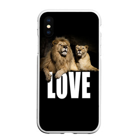 Чехол для iPhone XS Max матовый с принтом LOVE в Новосибирске, Силикон | Область печати: задняя сторона чехла, без боковых панелей | Тематика изображения на принте: влюблённые | дикая кошка | животные | лев | львица | любовь | пара | природа | свадьба