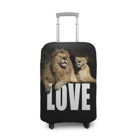 Чехол для чемодана 3D с принтом LOVE в Новосибирске, 86% полиэфир, 14% спандекс | двустороннее нанесение принта, прорези для ручек и колес | влюблённые | дикая кошка | животные | лев | львица | любовь | пара | природа | свадьба