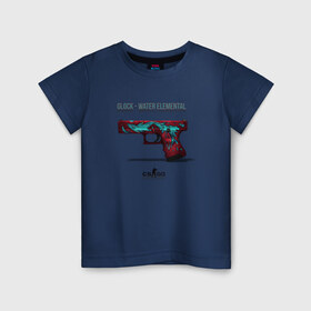 Детская футболка хлопок с принтом Glock - Water Elemental в Новосибирске, 100% хлопок | круглый вырез горловины, полуприлегающий силуэт, длина до линии бедер | Тематика изображения на принте: cs go | global offensive | глок | каэс | контр страйк | контра | кс | оружие | пистолет | скин