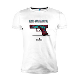 Мужская футболка премиум с принтом Glock - Water Elemental в Новосибирске, 92% хлопок, 8% лайкра | приталенный силуэт, круглый вырез ворота, длина до линии бедра, короткий рукав | Тематика изображения на принте: cs go | global offensive | глок | каэс | контр страйк | контра | кс | оружие | пистолет | скин