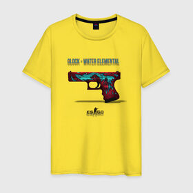 Мужская футболка хлопок с принтом Glock - Water Elemental в Новосибирске, 100% хлопок | прямой крой, круглый вырез горловины, длина до линии бедер, слегка спущенное плечо. | Тематика изображения на принте: cs go | global offensive | глок | каэс | контр страйк | контра | кс | оружие | пистолет | скин