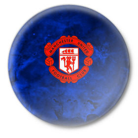 Значок с принтом FC Манчестер(blue collection) в Новосибирске,  металл | круглая форма, металлическая застежка в виде булавки | football | footer | manchester | soccer | socker | арсенал | футбол | футбольный клуб