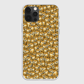 Чехол для iPhone 12 Pro с принтом Собачки Doge в Новосибирске, силикон | область печати: задняя сторона чехла, без боковых панелей | Тематика изображения на принте: doge | meme | доги | желтый | мем | паттерн | пёс | собака | текстура