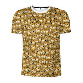 Мужская футболка 3D спортивная с принтом Собачки Doge в Новосибирске, 100% полиэстер с улучшенными характеристиками | приталенный силуэт, круглая горловина, широкие плечи, сужается к линии бедра | doge | meme | доги | желтый | мем | паттерн | пёс | собака | текстура
