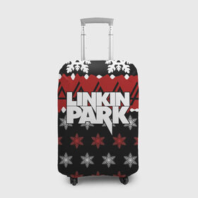 Чехол для чемодана 3D с принтом Праздничный Linkin Park в Новосибирске, 86% полиэфир, 14% спандекс | двустороннее нанесение принта, прорези для ручек и колес | b | chester | linkin park | альтернативный метал | альтернативный рок | беннингтон | группа | знак | красный | линкин парк | музыкант | надпись | новогодний | новый год | ню метал | певец | праздник | рождество