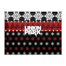 Обложка для студенческого билета с принтом Праздничный Linkin Park в Новосибирске, натуральная кожа | Размер: 11*8 см; Печать на всей внешней стороне | b | chester | linkin park | альтернативный метал | альтернативный рок | беннингтон | группа | знак | красный | линкин парк | музыкант | надпись | новогодний | новый год | ню метал | певец | праздник | рождество